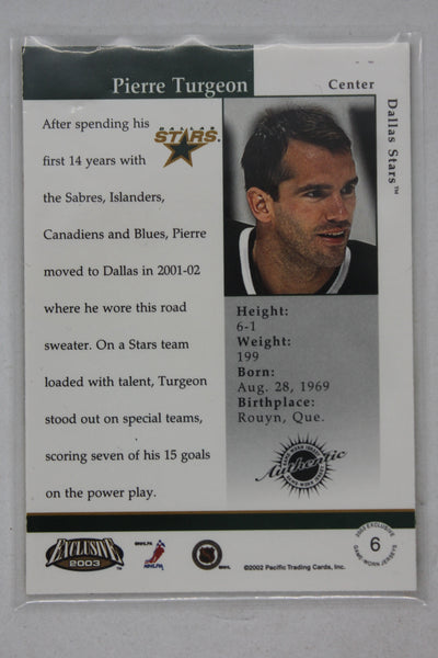Pierre Turgeon 2002-03 Pacific Exclusive - Game-Worn Jerseys #6 Jersey Card