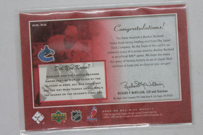 Markus Naslund 2005-06 Upper Deck Bee Hive - Matted Materials #MM-MN Jersey Card