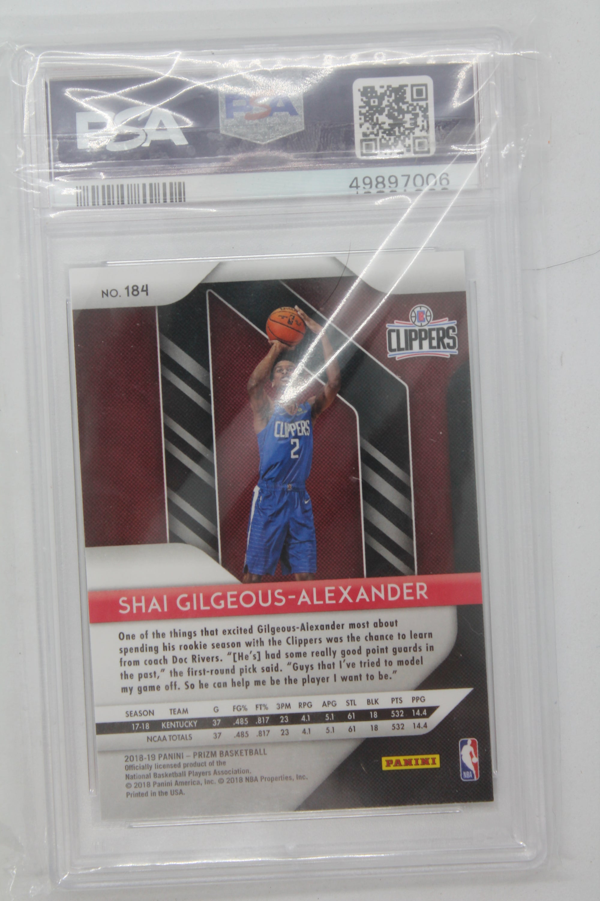 Shai Gilgeous Alexander 2018-19 Panini Prizm Rookie Card Mint PSA 9