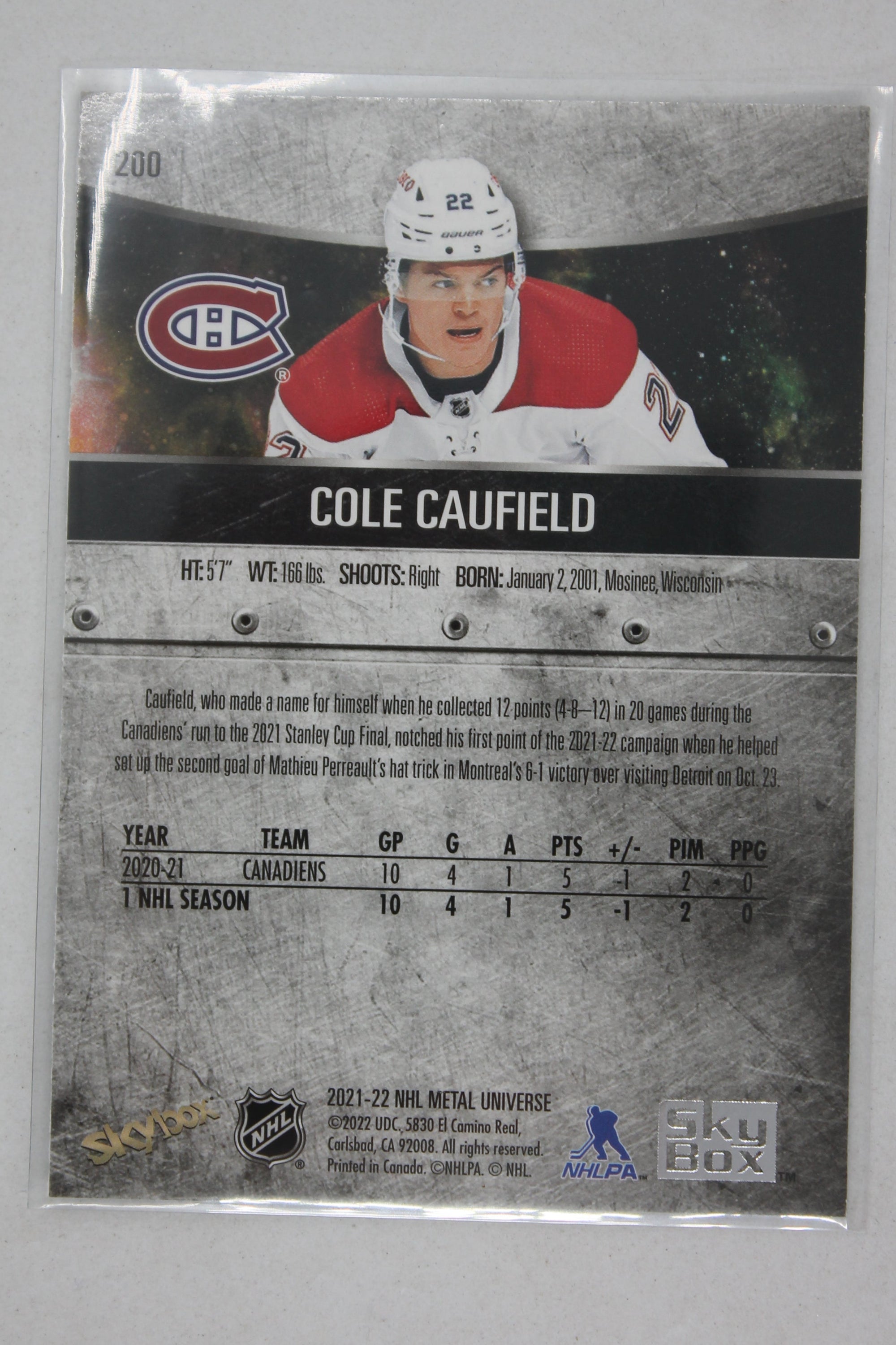 Cole Caufield 2021-22 Skybox Metal Universe Rookies Rookie Card