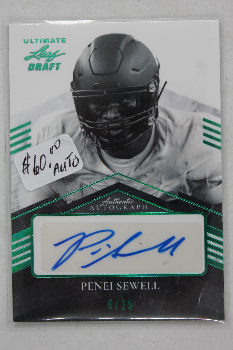 Penei Sewell 2021 Leaf Altimate Draft - Portrait Autographs - Black & White #PA-PS1 #6/25 Rookie Year Card