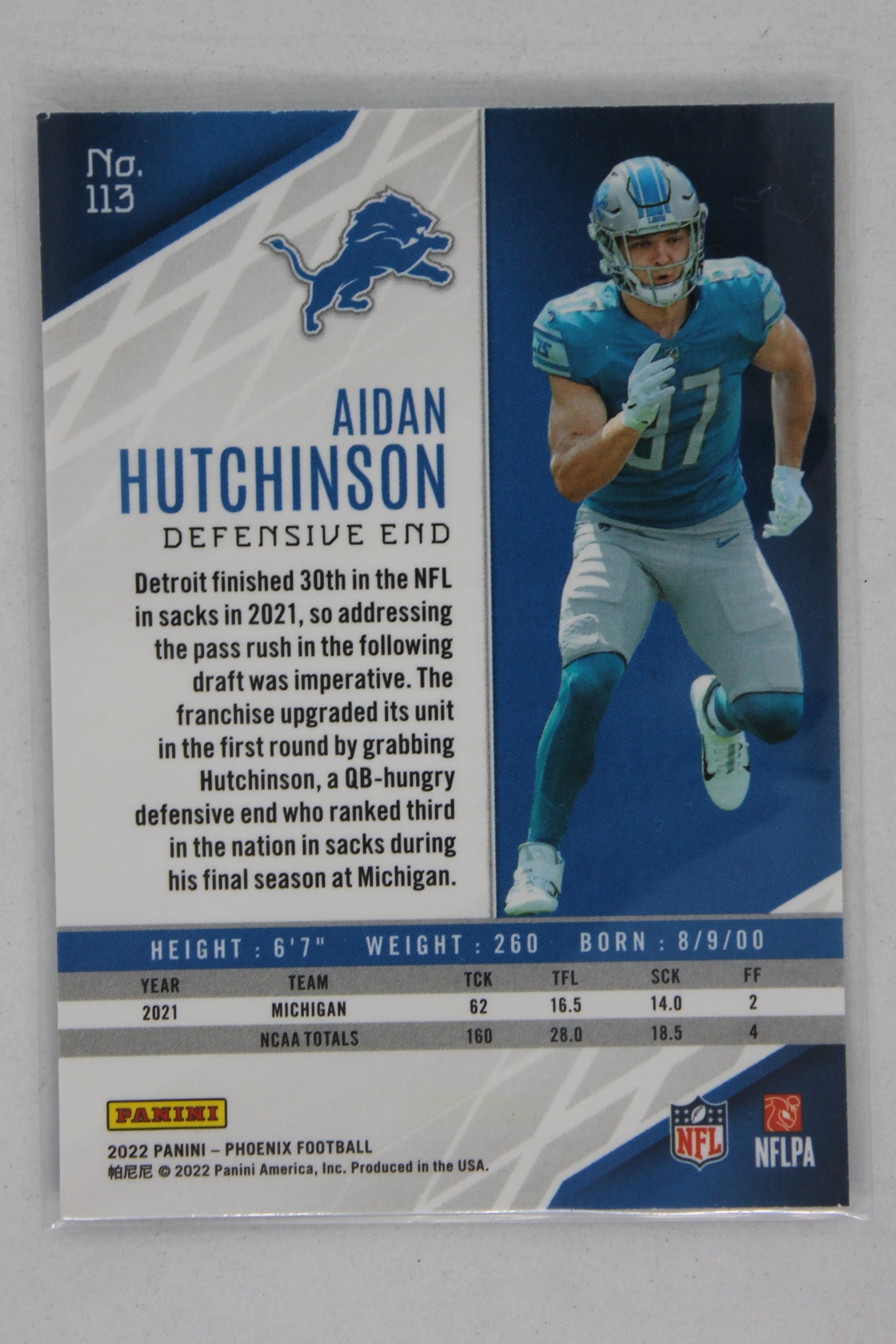 Aidan Hutchinson 2022 Panini Phoenix Rookies - Rookie Card