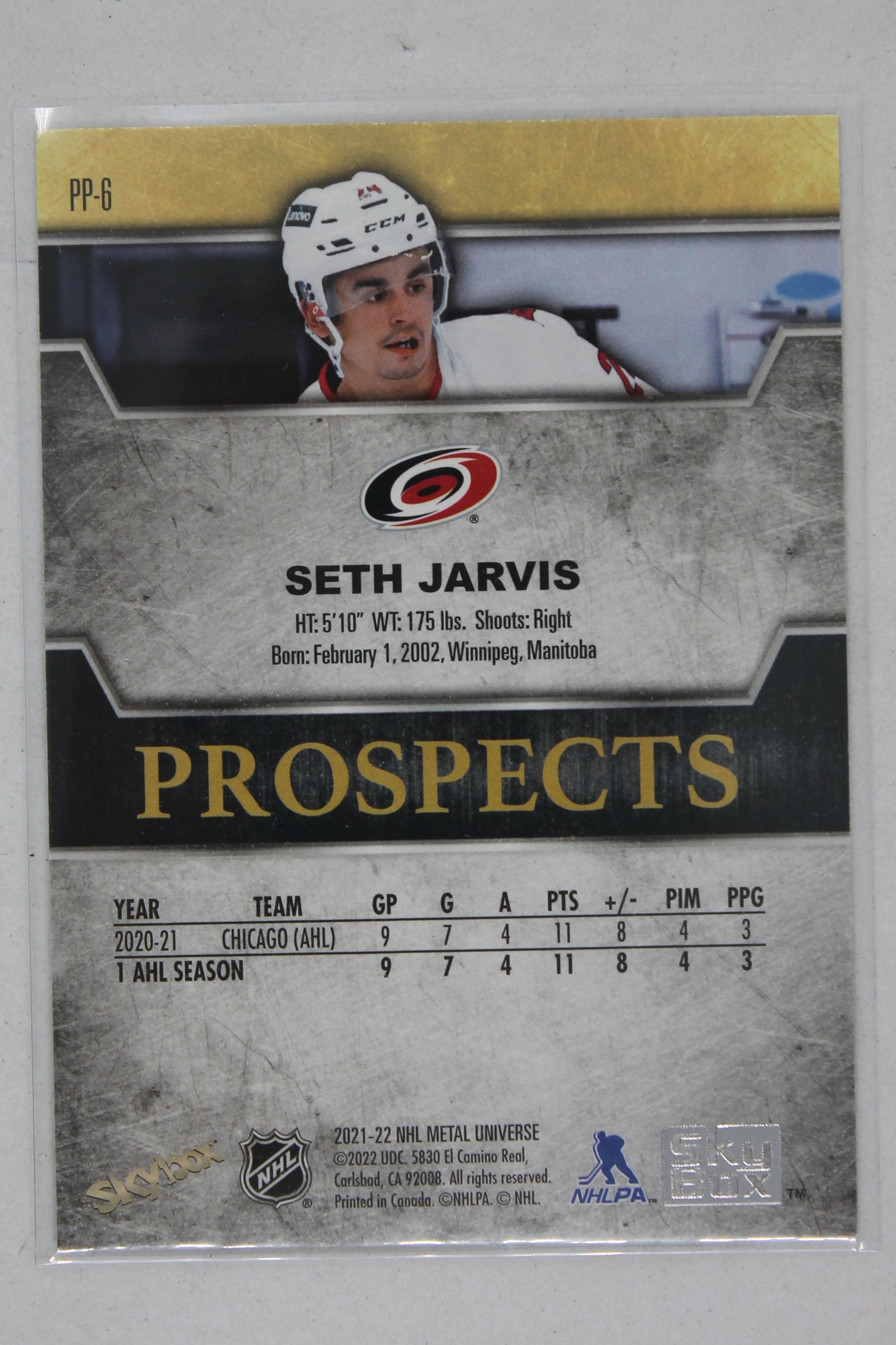 Seth Jarvis 2021-22 Skybox Metal Universe - Premium Prospects #PP-6 - Rookie Year Card
