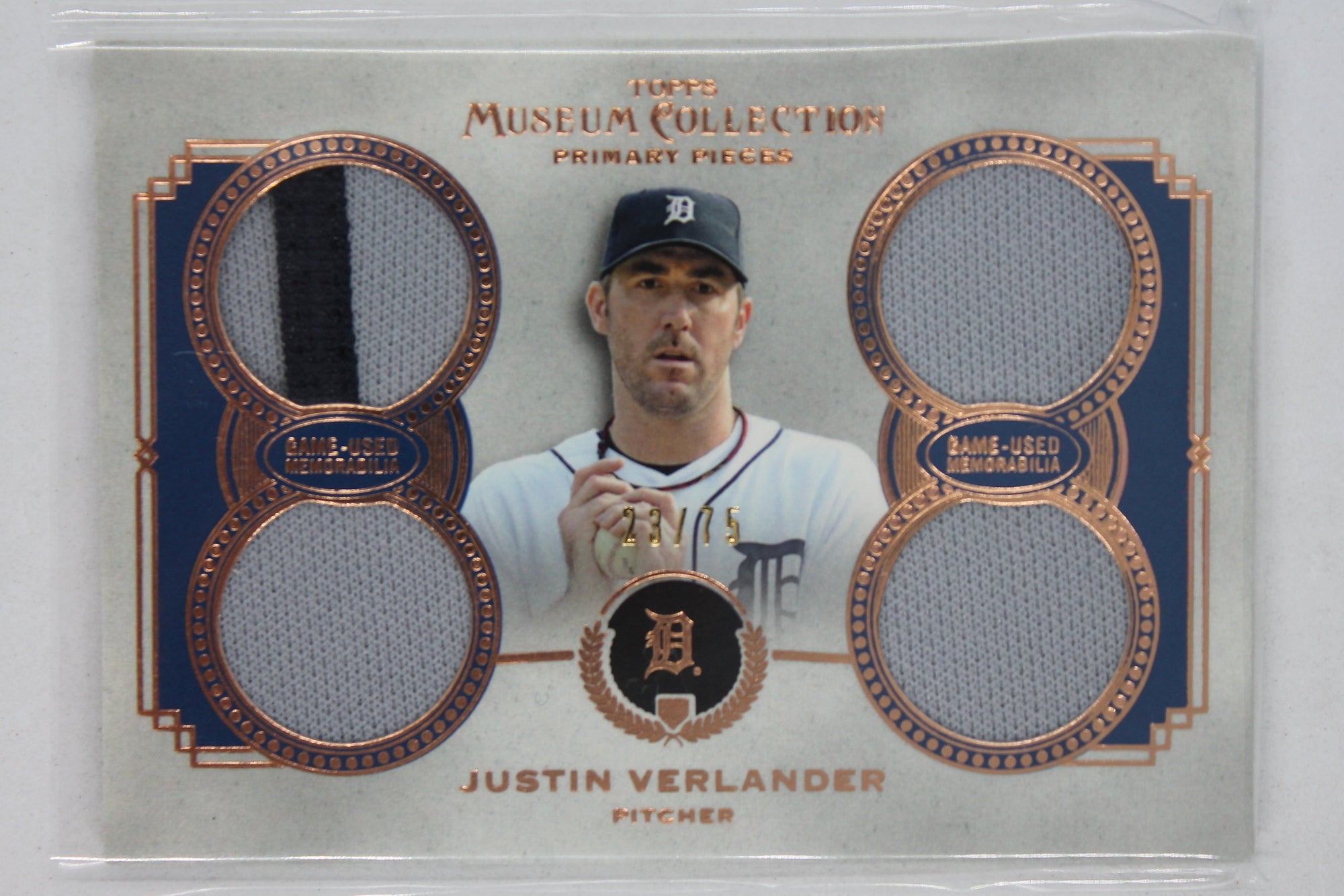 Justin Verlander 2013 Topps Museum Collection - Primary Pieces Quad Relics - #23/75