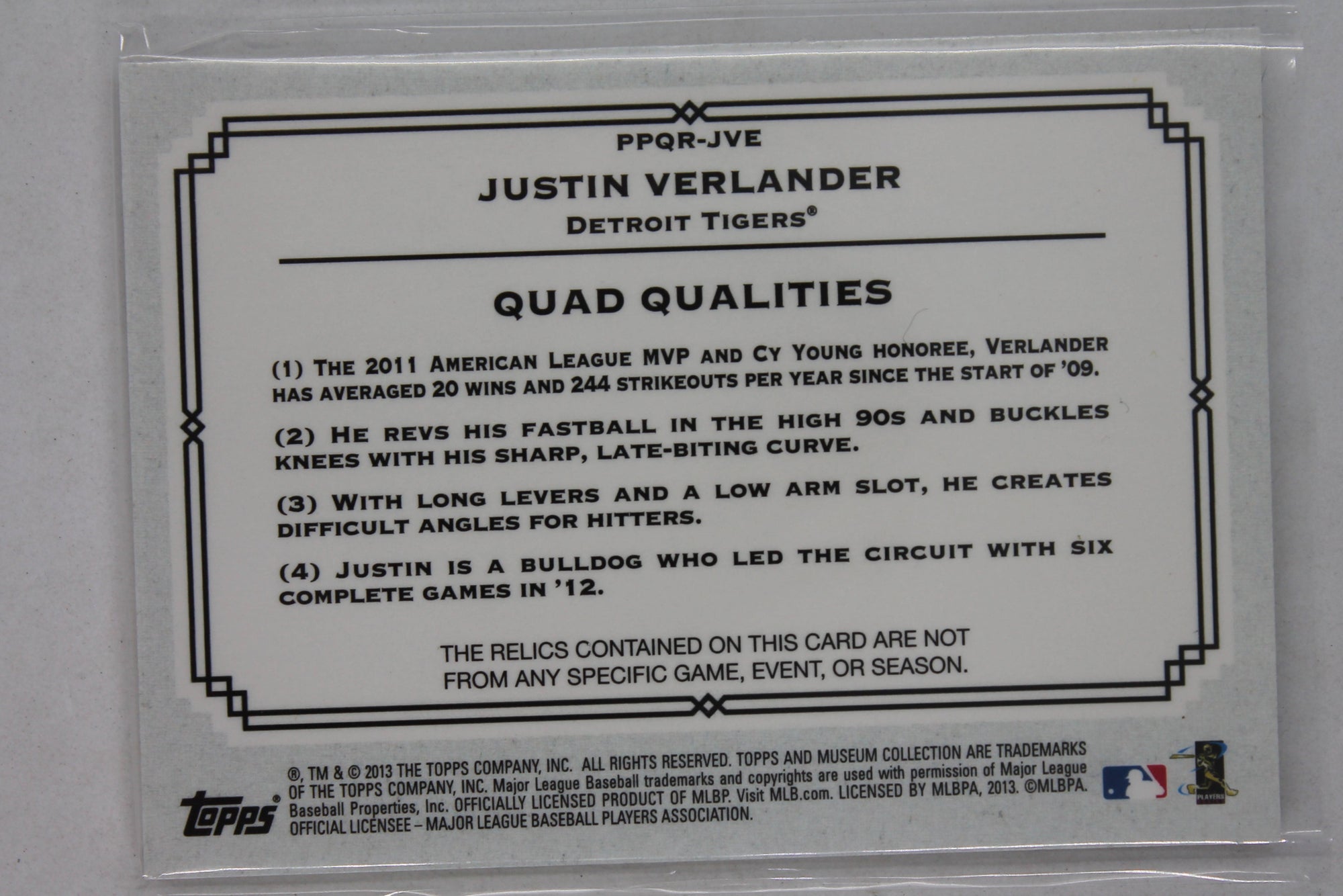 Justin Verlander 2013 Topps Museum Collection - Primary Pieces Quad Relics - #23/75