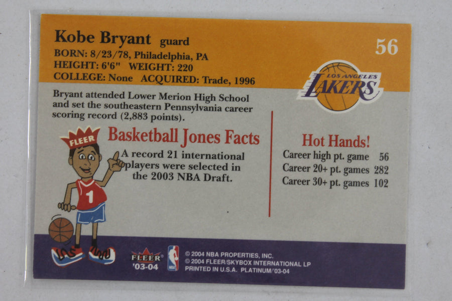 Kobe Bryant 2003-04 Fleer Platinum Card