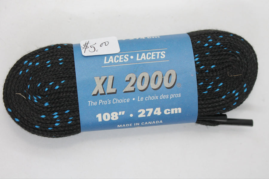 Hockey Skate Laces - XL 2000 108" . 274 cm (Black with Blue Specks)