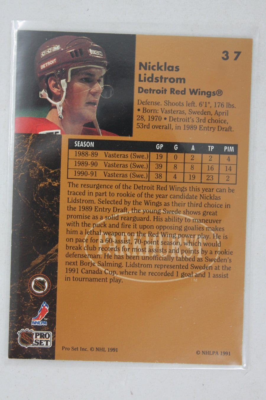 Nicklas Lidstrom 1991-92 Parkhurst (Name Misspelled as Niklas) Rookie Card