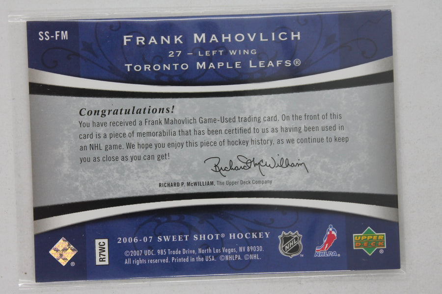 Frank Mahovlich 2006-07 Sweet Shot Stitches Relic Maple Leafs #38/200