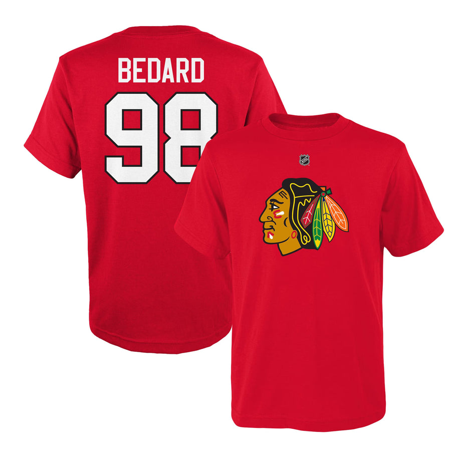 NHL Chicago Blackhawks Youth C. Bedard #98 Name & Number Tee (red)