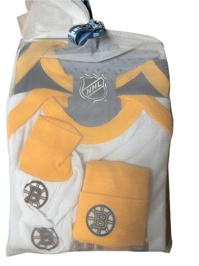 NHL Boston Bruins 4 piece Newborn Set (2 Creepers, booties and cap)