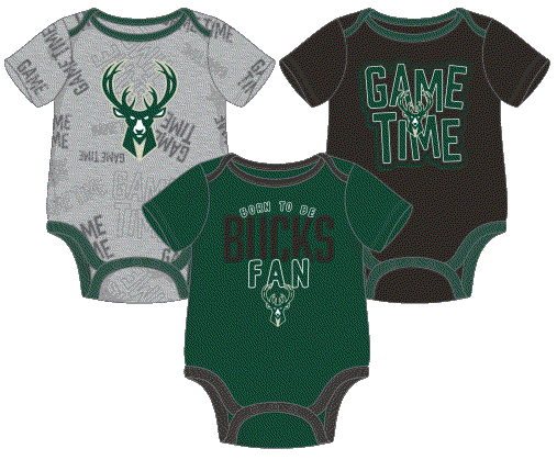 NBA Milwaukee Bucks 3 pack Game Time Creeper Set
