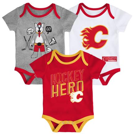 NHL Calgary Flames Infant Triple Clappers 3pc Creeper Set
