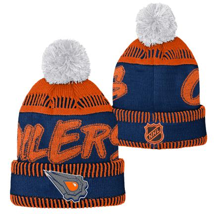 NHL Edmonton Oilers Kids Script Cuff Knit With Pom Toque