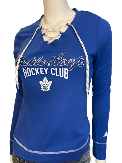 NHL Toronto Maple Leafs Women's Adidas Long Sleeve Skate Lace Tee (online only)