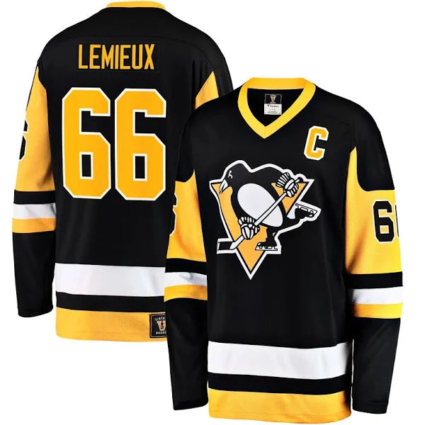 NHL Pittsburgh Penguins M Lemieux #66 Mens Fanatics "Vintage" Breakaway Jersey (Sale)