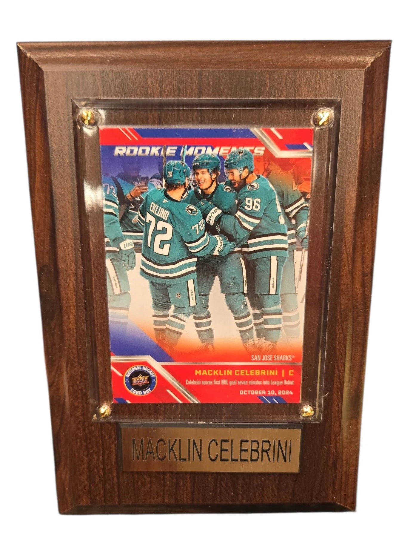 NHL San Jose Sharks Macklin Celebrini Plaque with Card -Rookie Moments