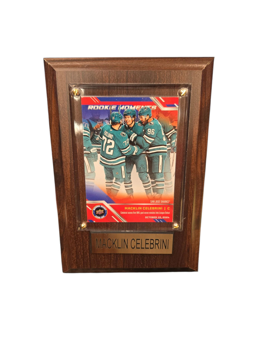NHL San Jose Sharks Macklin Celebrini Plaque with Card -Rookie Moments
