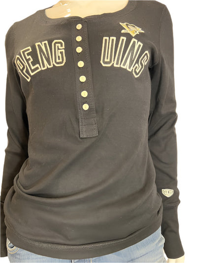 NHL Pittsburgh Penguins Women's OTH Long Sleeve Button Tee (Black) (online only)