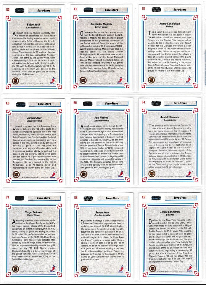 1991-92 UPPER DECK EURO-STARS COMPLETE 18-CARD SET – ENGLISH