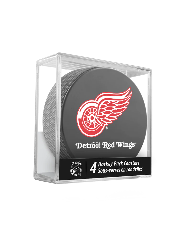 NHL Detroit Red Wings Hockey Puck Coasters in Cube