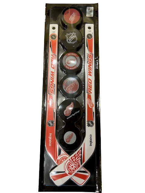NHL Detroit Red Wings 2 Plastic Mini  Sticks with 6 Foam Pucks