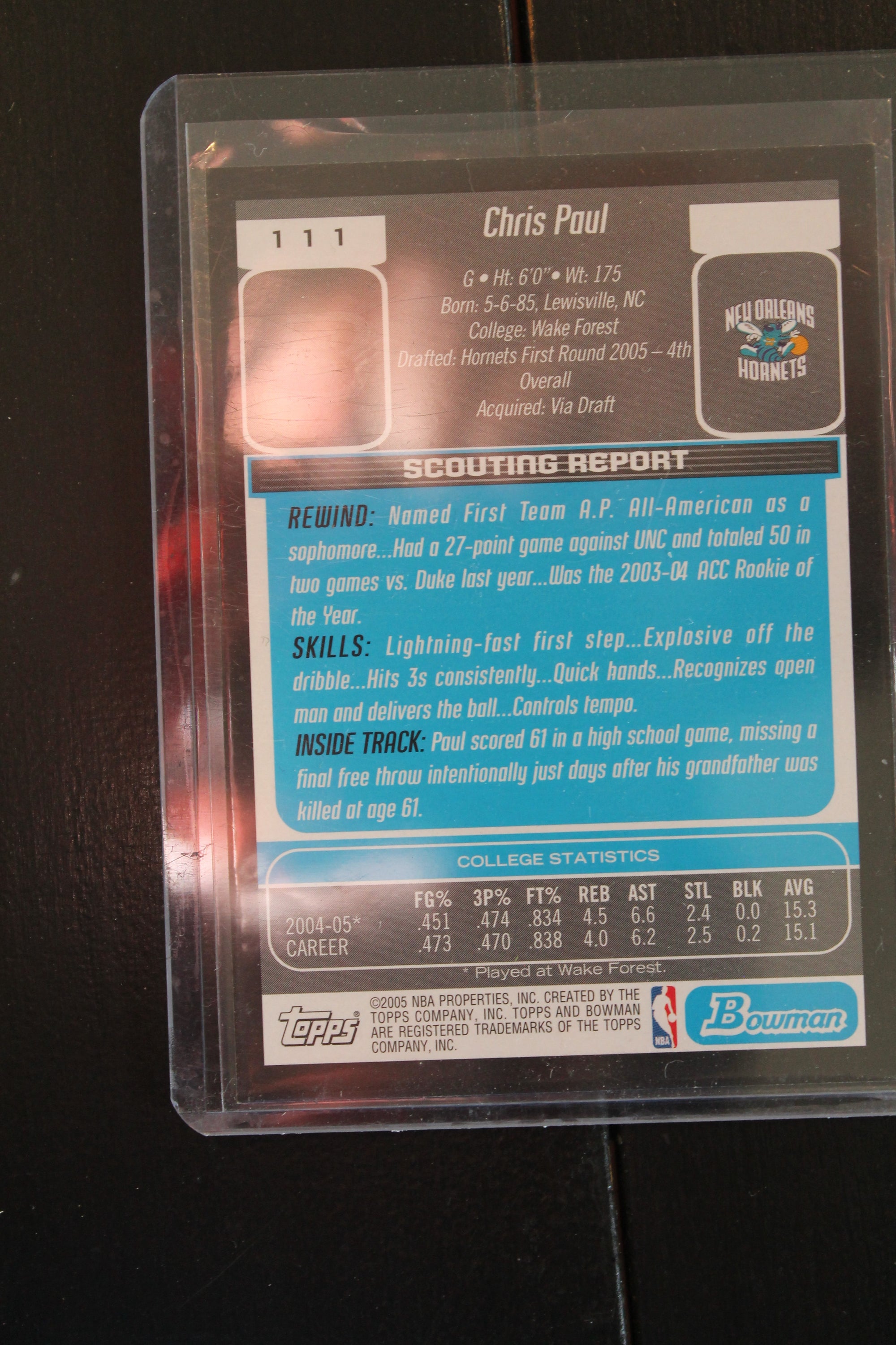 Chris Paul 2005-06 Bowman Draft Picks & Prospects Rookie Card