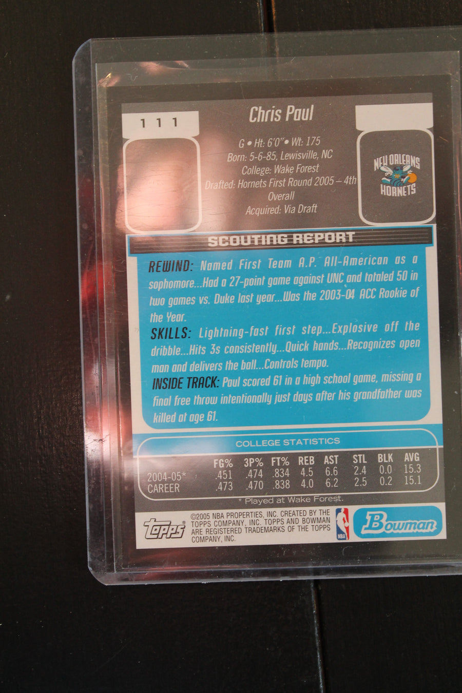 Chris Paul 2005-06 Bowman Draft Picks & Prospects Rookie Card