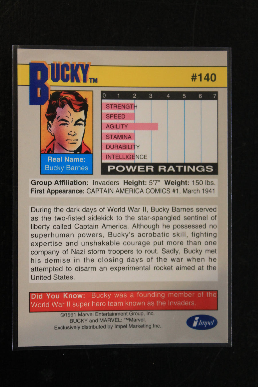 Bucky 1991 Marvel Universe Series 2 (Impel) BASE Trading Card #140