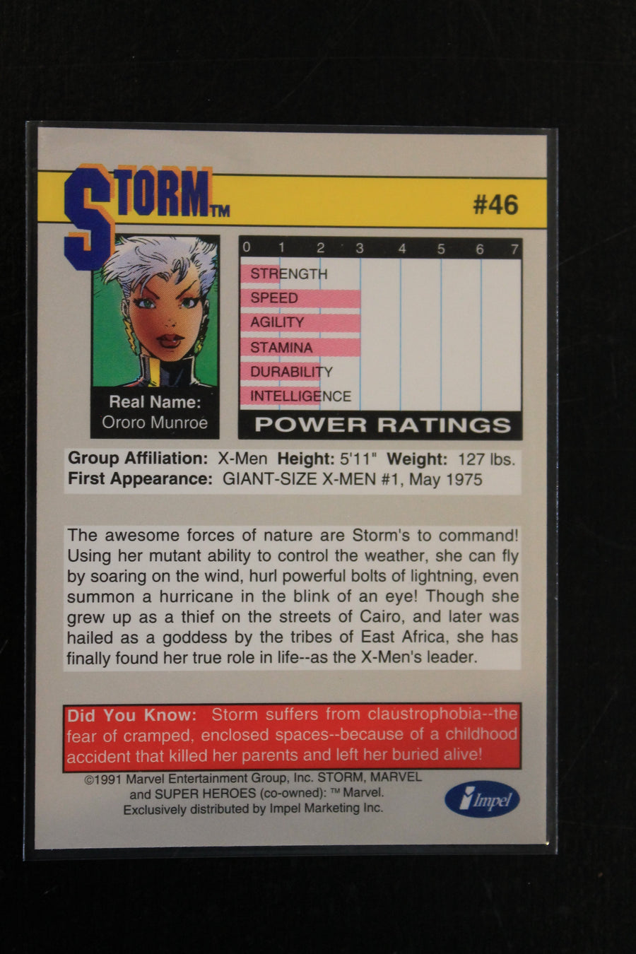 Storm 1991 Marvel Universe Series 2 (Impel) BASE Trading Card #46