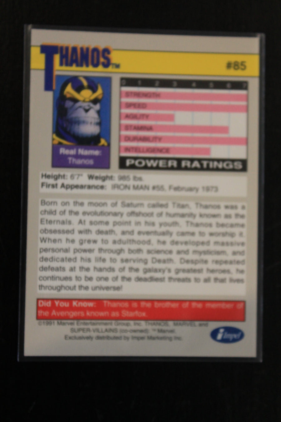 Thanos 1991 Marvel Universe Series 2 (Impel) BASE Trading Card #85
