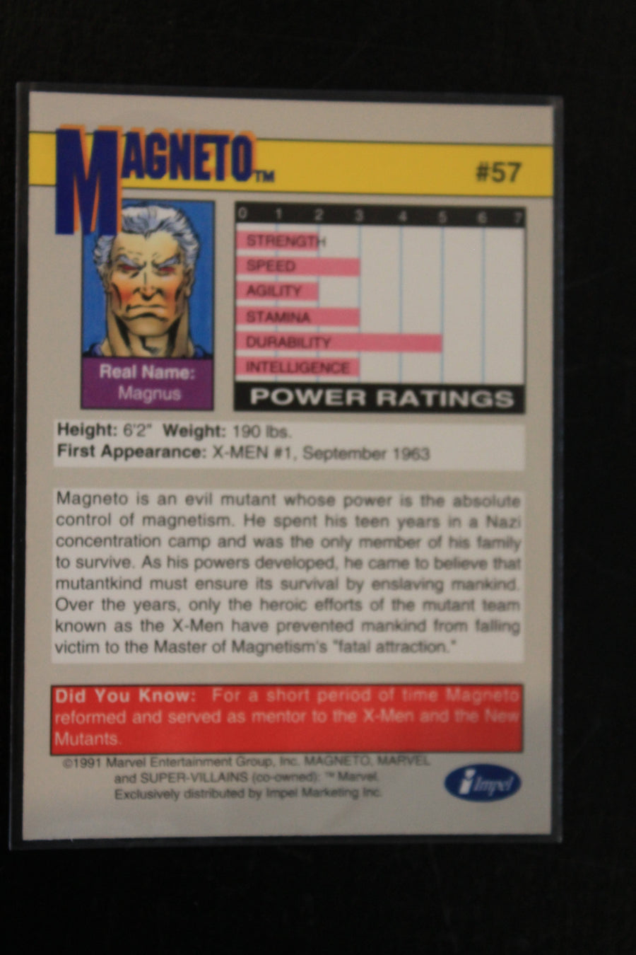 Magneto 1991 Marvel Universe Series 2 (Impel) BASE Trading Card #57