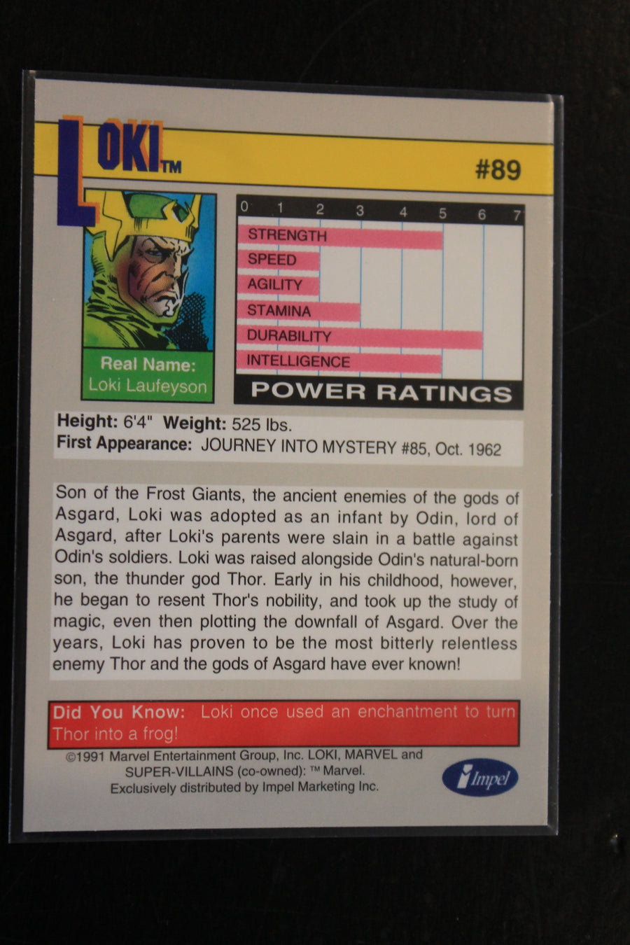 Loki 1991 Marvel Universe Series 2 (Impel) BASE Trading Card #89
