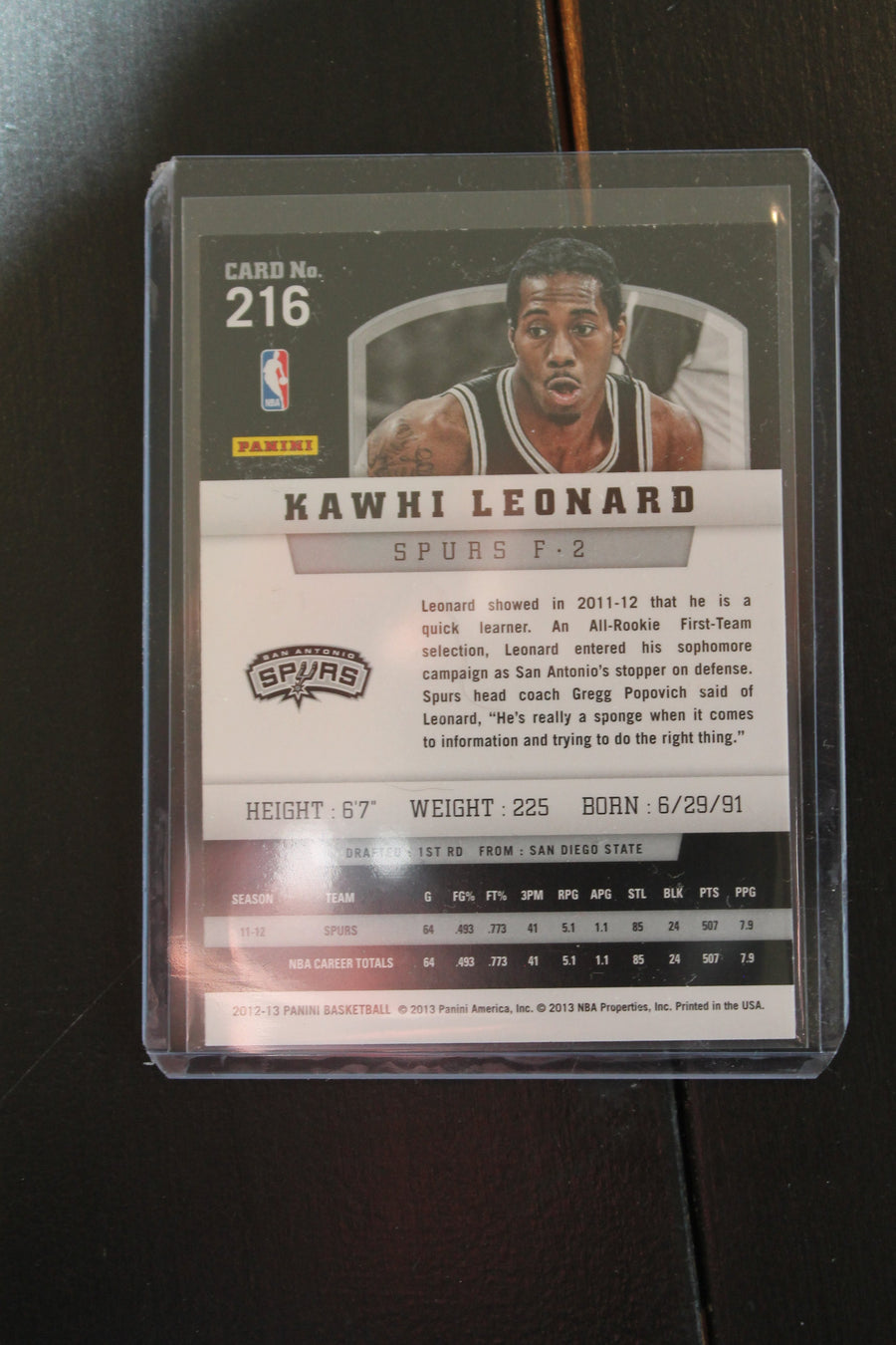 Kawhi Leonard 2012-13 Panini Rookie Card