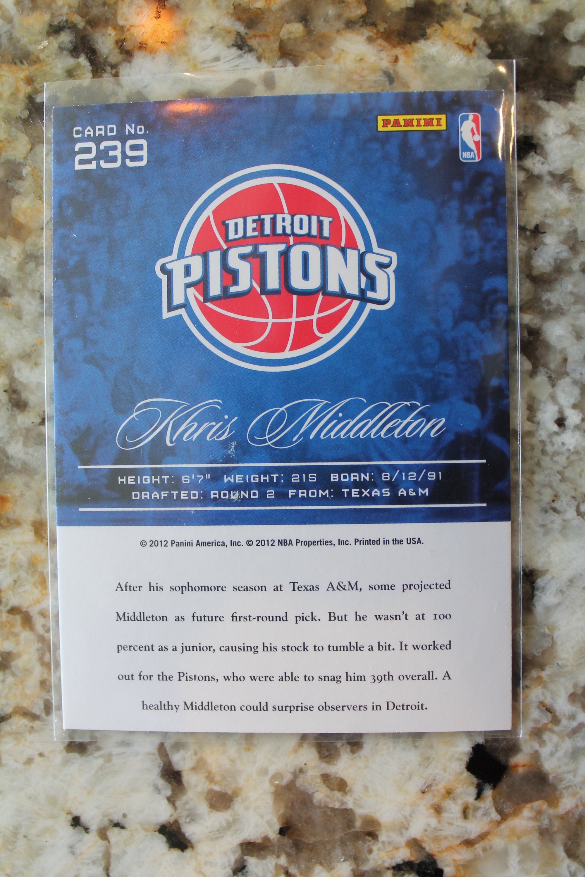 Khris Middleton  2012-13 Prestige Rookie Card