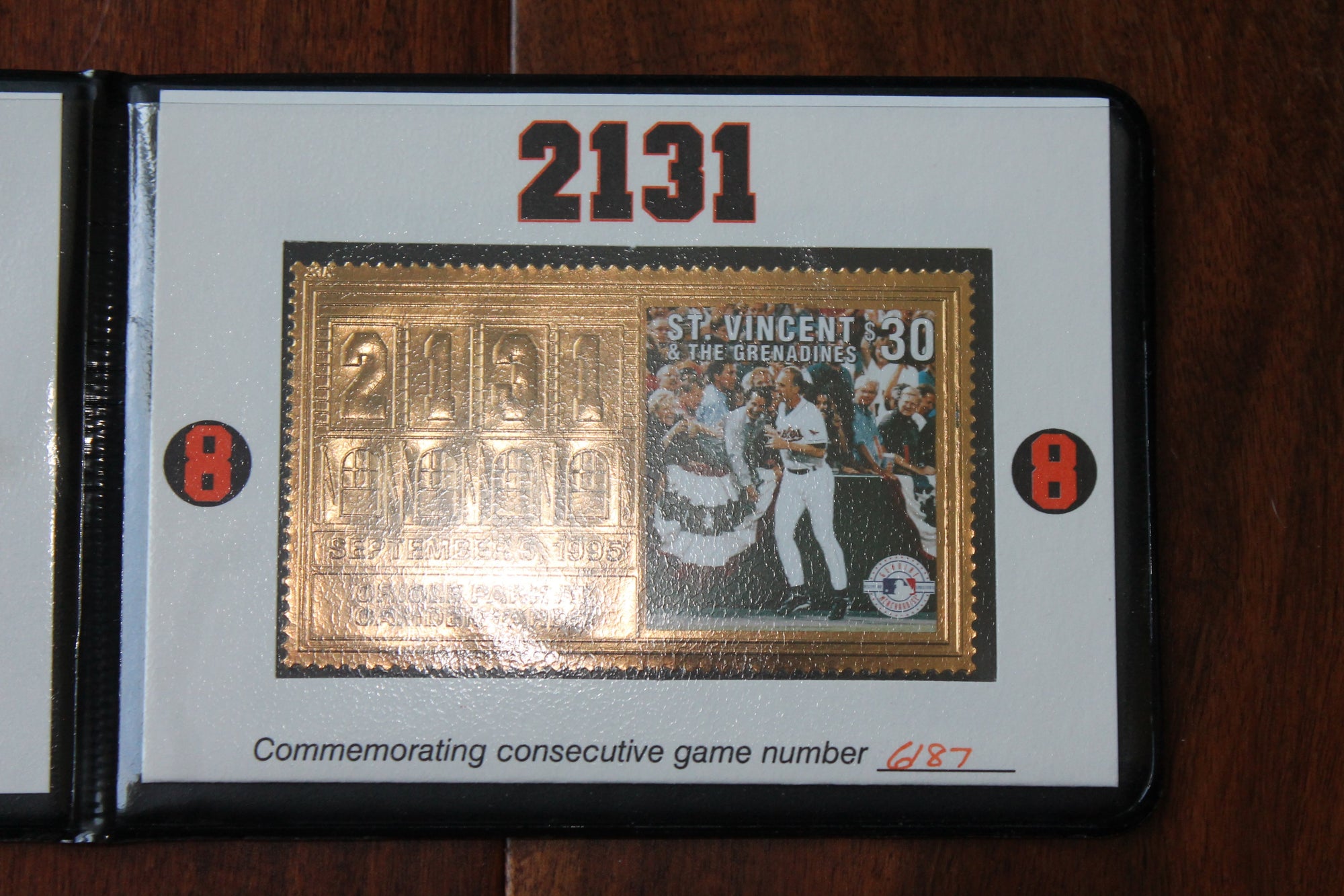 Cal Ripken Jr Gold Stamp Wallet Commemorating 2131 Consecutive Games Played