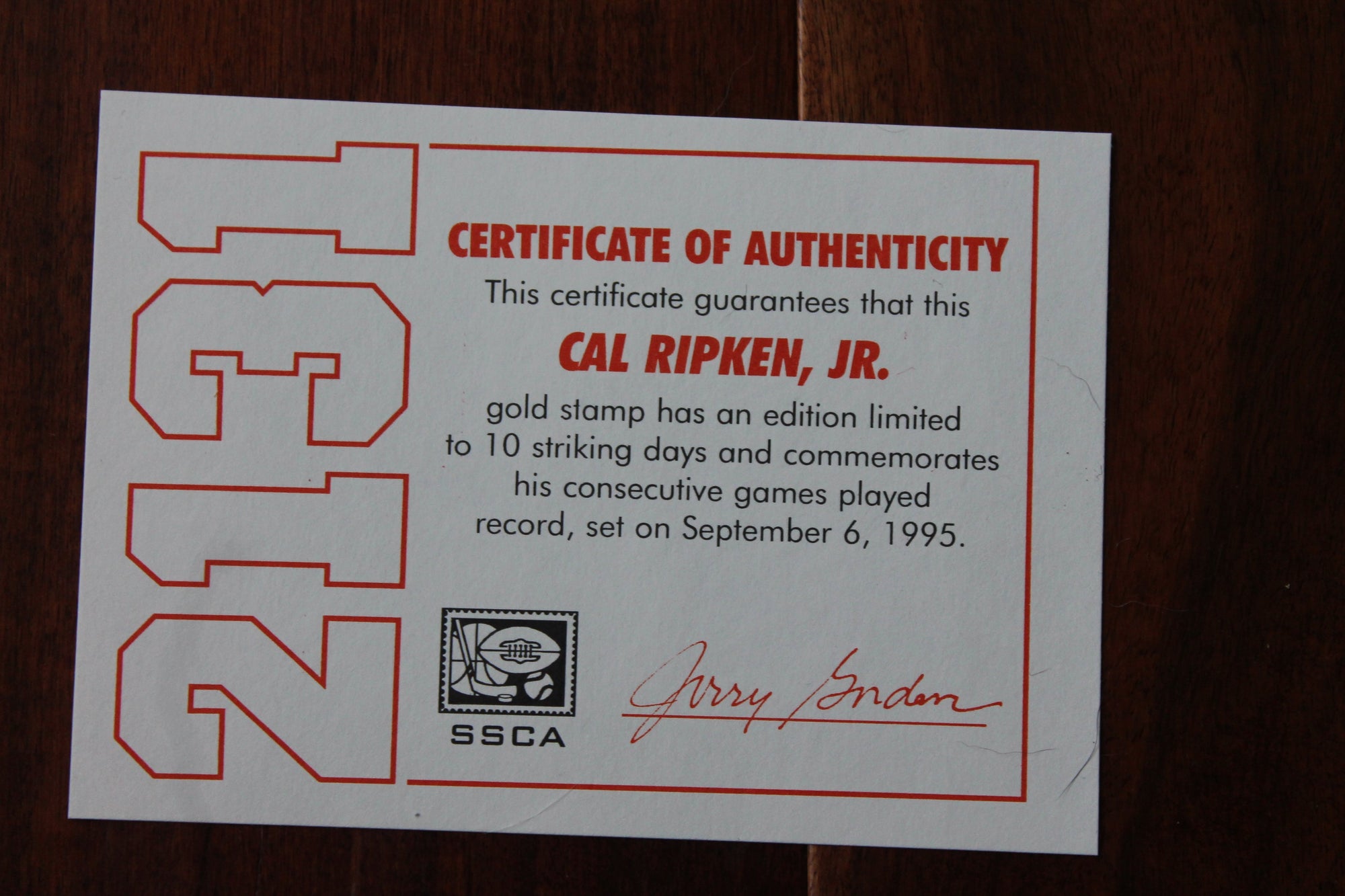 Cal Ripken Jr Gold Stamp Wallet Commemorating 2131 Consecutive Games Played