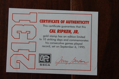 Cal Ripken Jr Gold Stamp Wallet Commemorating 2131 Consecutive Games Played