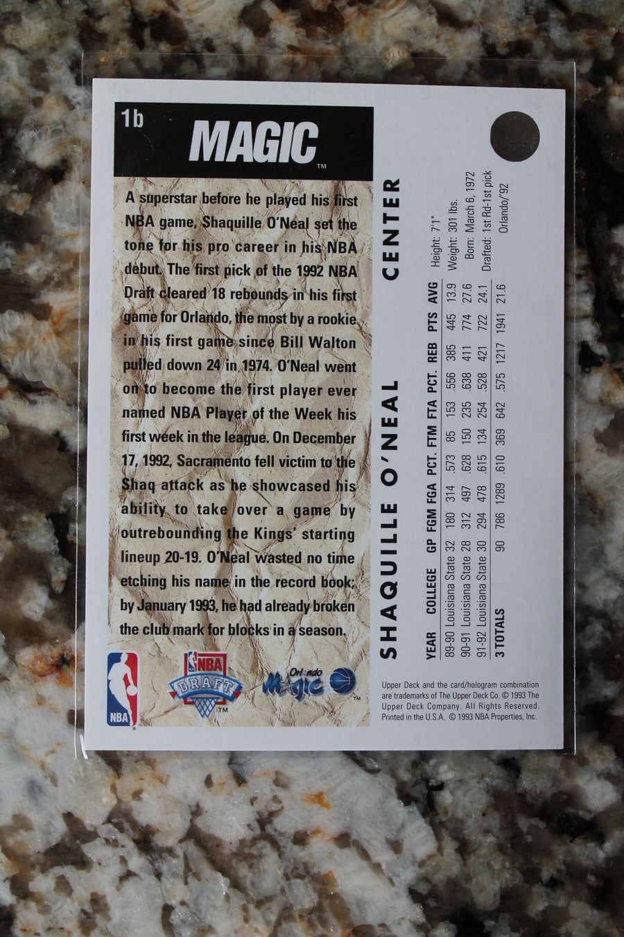 Shaquille O'Neal Upper Deck Trade Card Rookie Card #1b