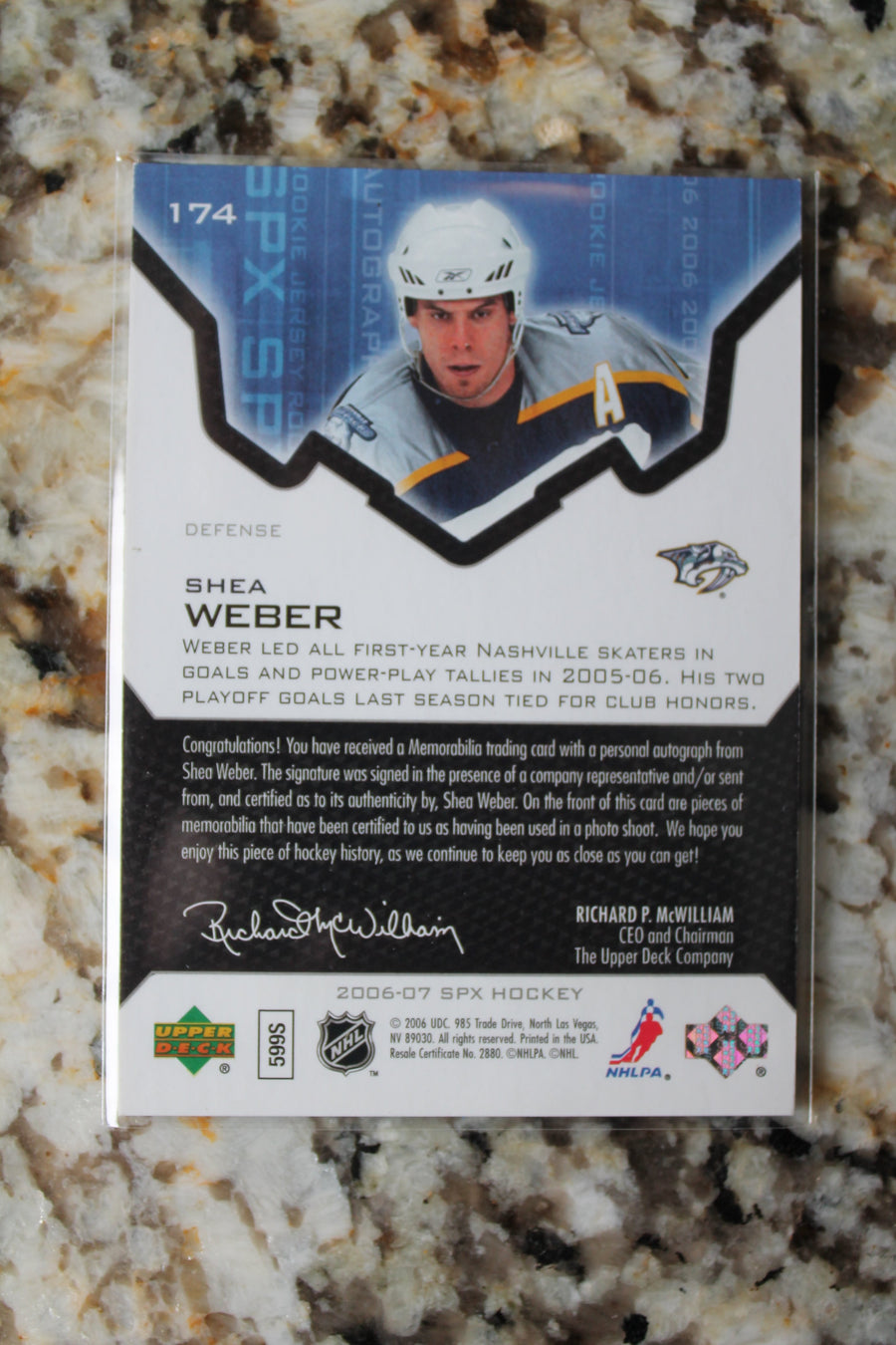 Shea Weber 2006-07 SPx Rookie Auto Jersey Rookie Card #141/1,299