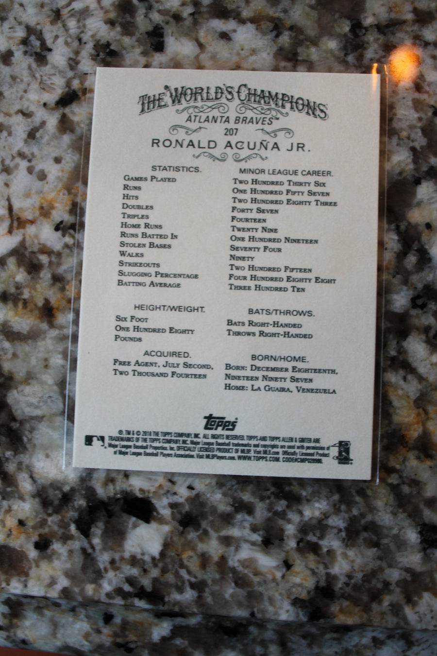 Ronald Acuna Jr. 2018 Topps Allen & Ginter's Rookie Card