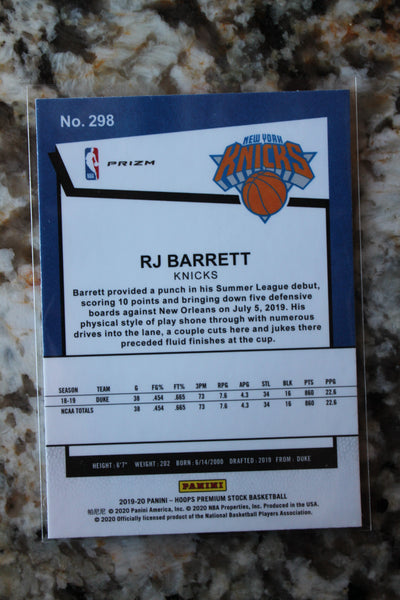 RJ Barrett 2019-20 Panini NBA Hoops Premium Stock Rookie Card