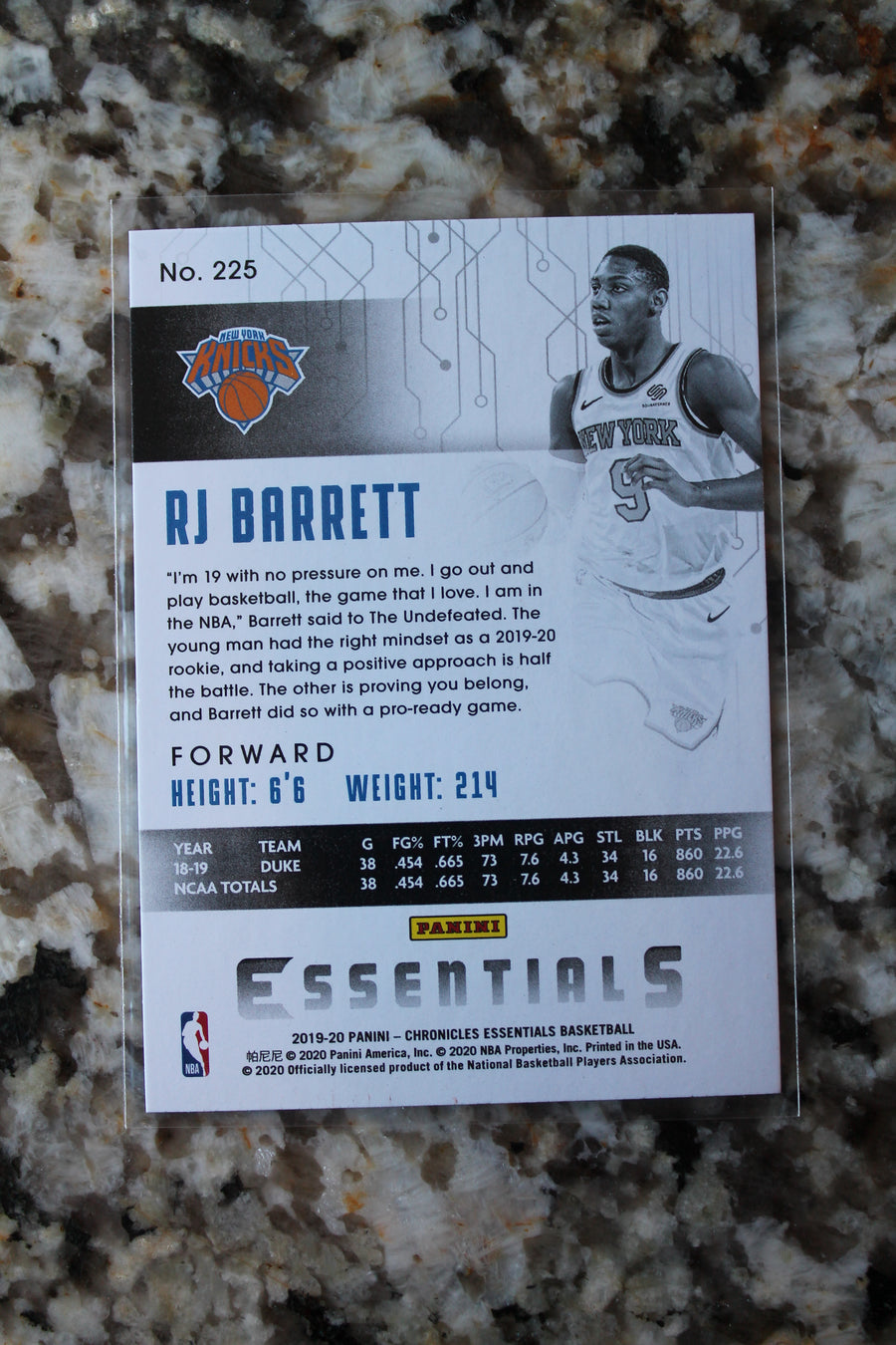 RJ Barrett 2019-20 Panini Chronicles Essentials Pink Rookie Card