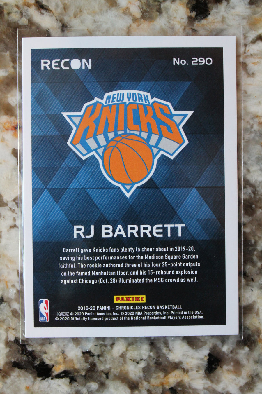 RJ Barrett 2019-20 Panini Chronicles Pink Recon Rookie Card