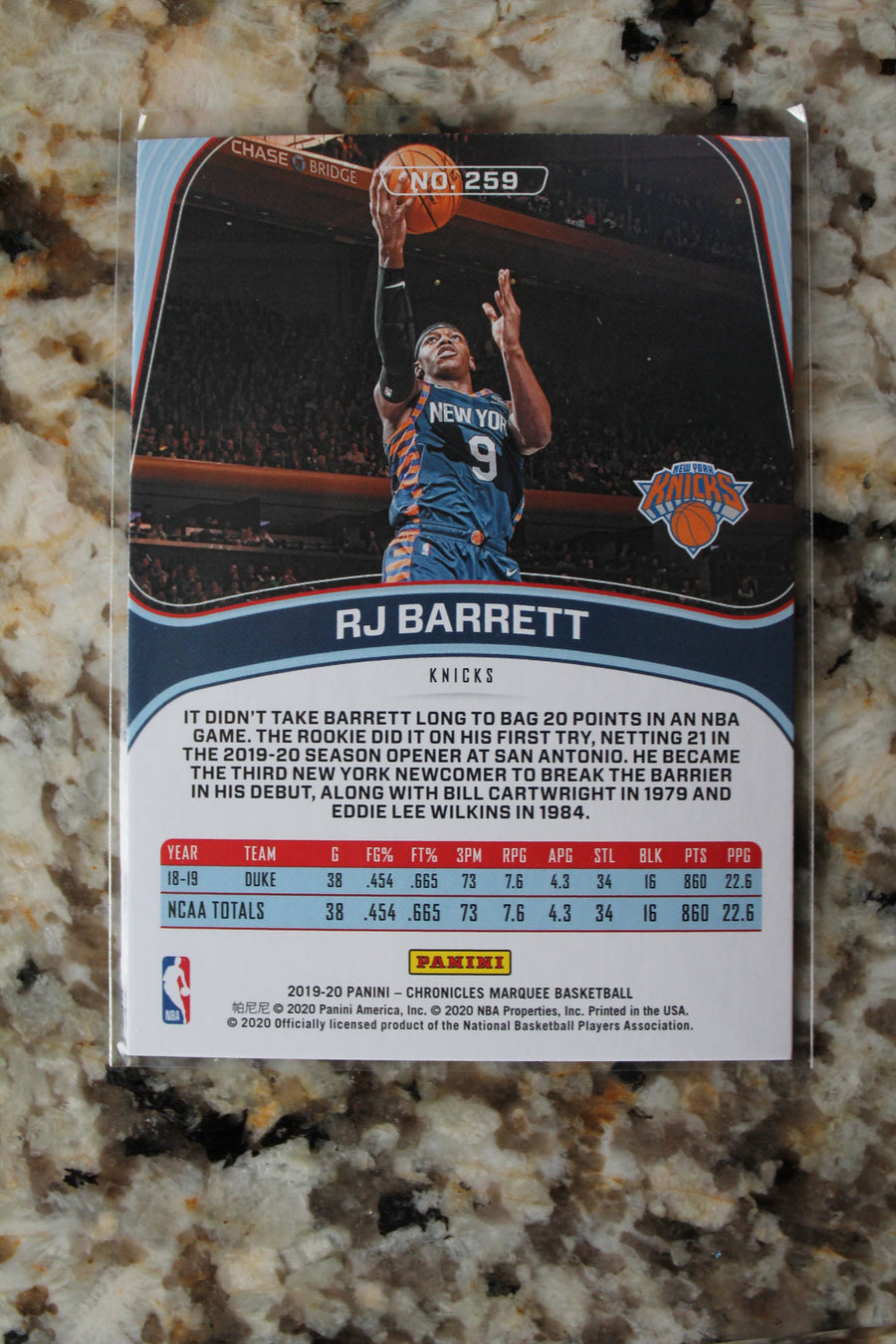 RJ Barrett 2019-20 Panini Chronicles Marquee Rookie Card