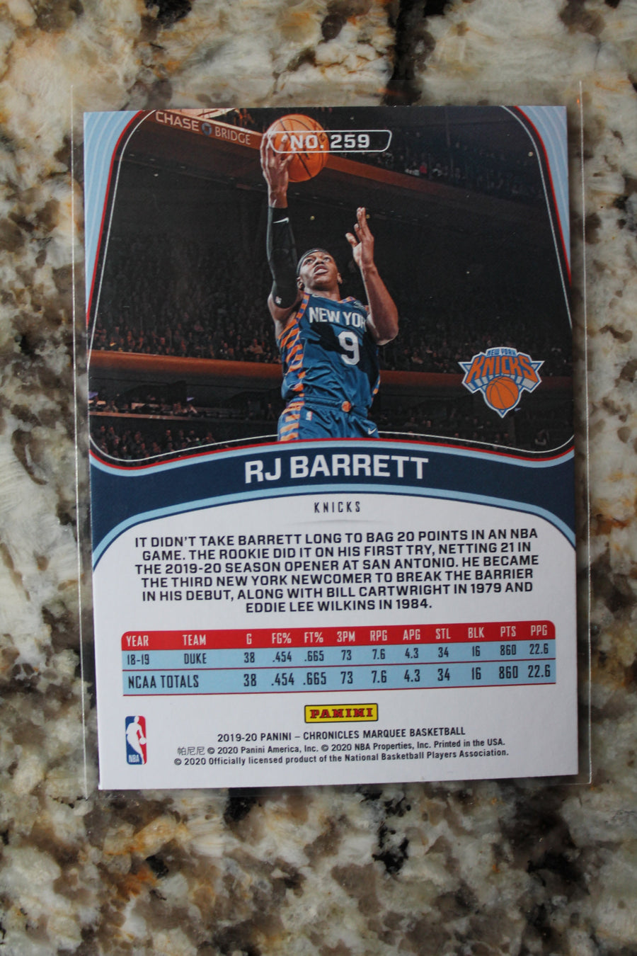 RJ Barrett 2019-20 Panini Chronicles Pink Marquee Rookie Card