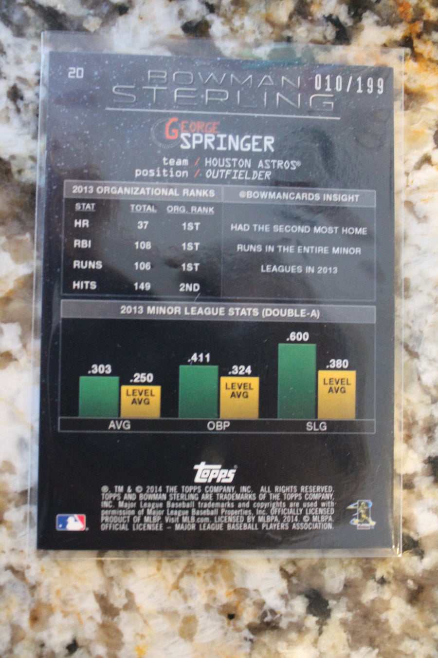 George Springer 2014 Bowman Sterling Rookie Card - Refractor  #010/199