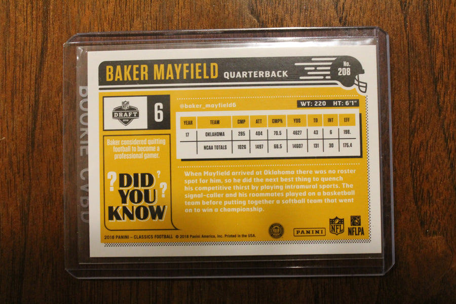Baker Mayfield 2018 Panini Classics Rookie Card