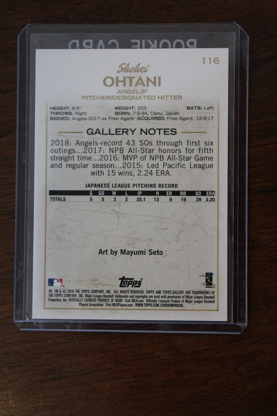 Shohei Ohtani 2018 Topps Gallery Rookie Card