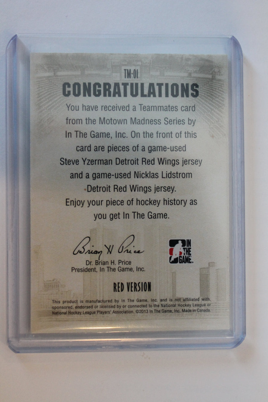 2012-13 ITG Motown Madness Teammates Red /110 Nicklas Lidstrom Steve Yzerman HOF